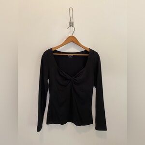 Old Navy Black Long-Sleeve Twist-Front Top
